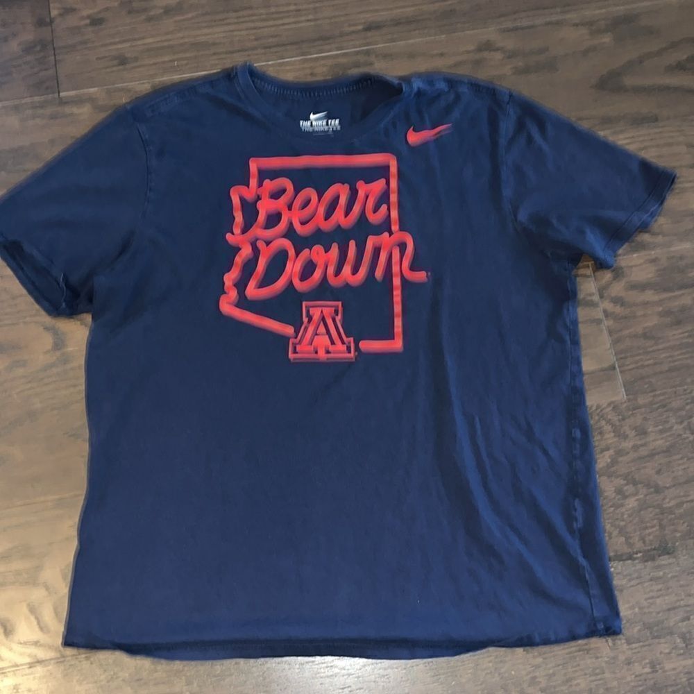 Nike Bear Down Navy Blue & Red worn Arizona Wildcats TEE T shirt XL